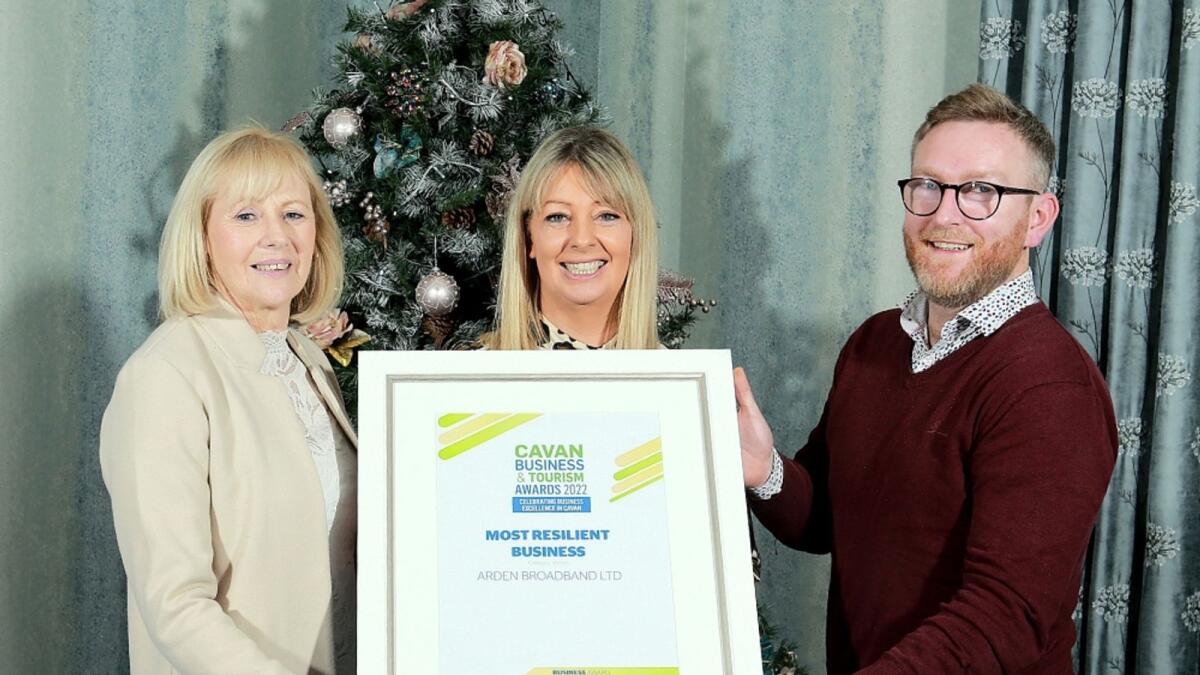 Arden Broadband receiving the Most Resilient Business award at the Cavan Business & Tourism Awards 2022